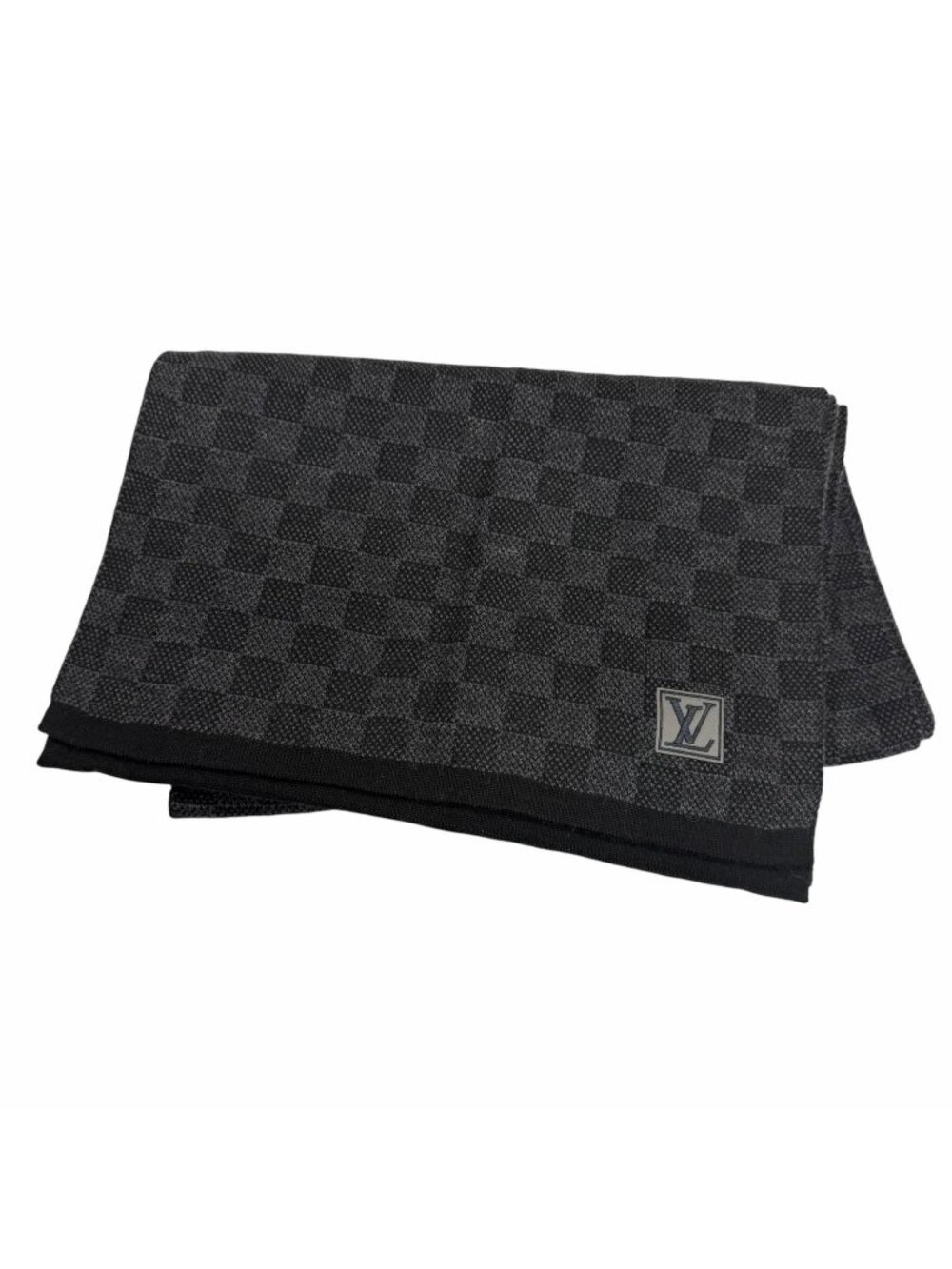 Louis Vuitton Echarpe Petit Damier Wool 100% LV Logo Patch Scarf Black